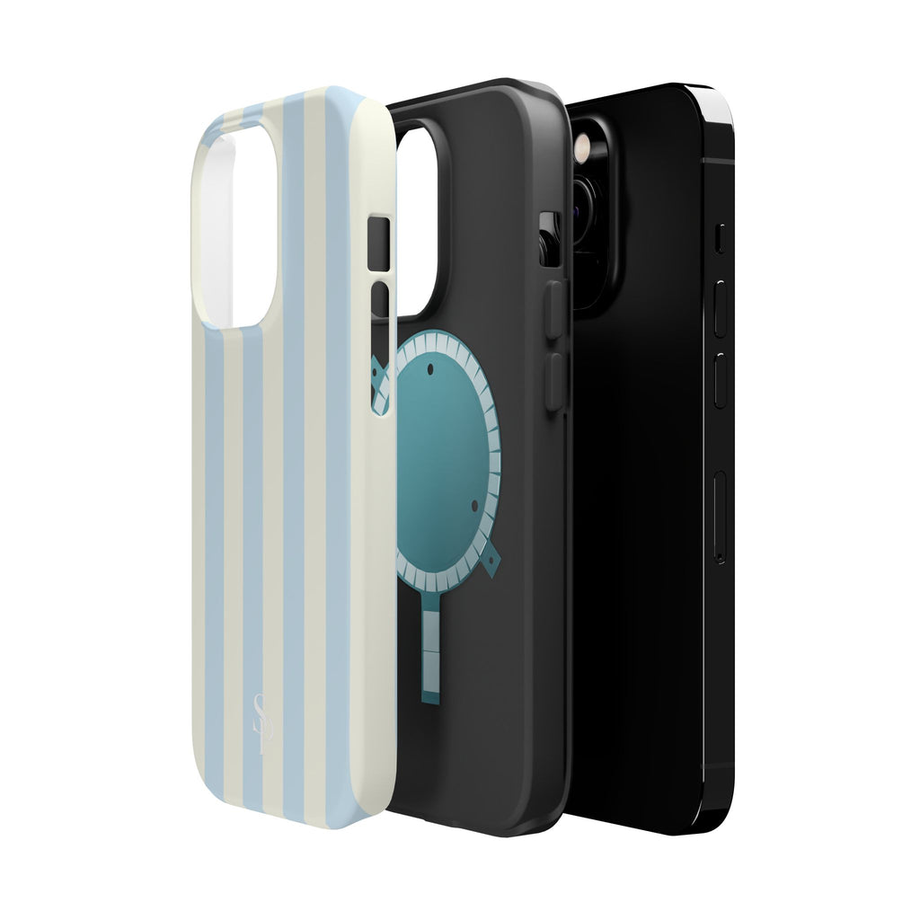 Pastel Blue & Cream Stripe Magnetic Impact-Resistant Phone Case