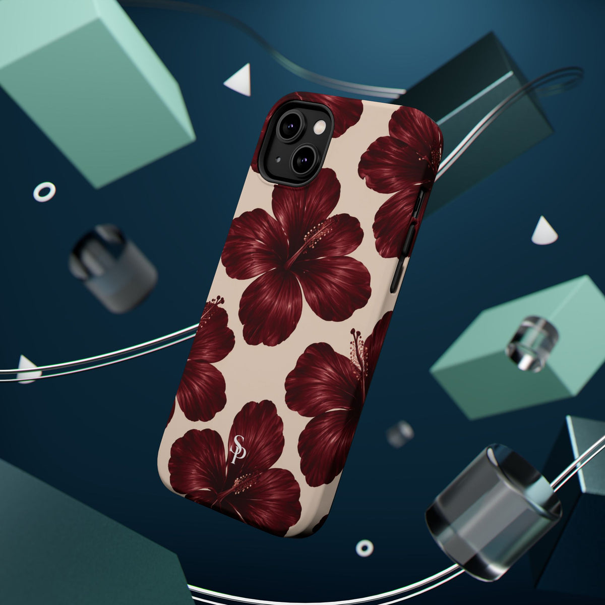 Burgundy Hibiscus Floral Magnetic Phone Case