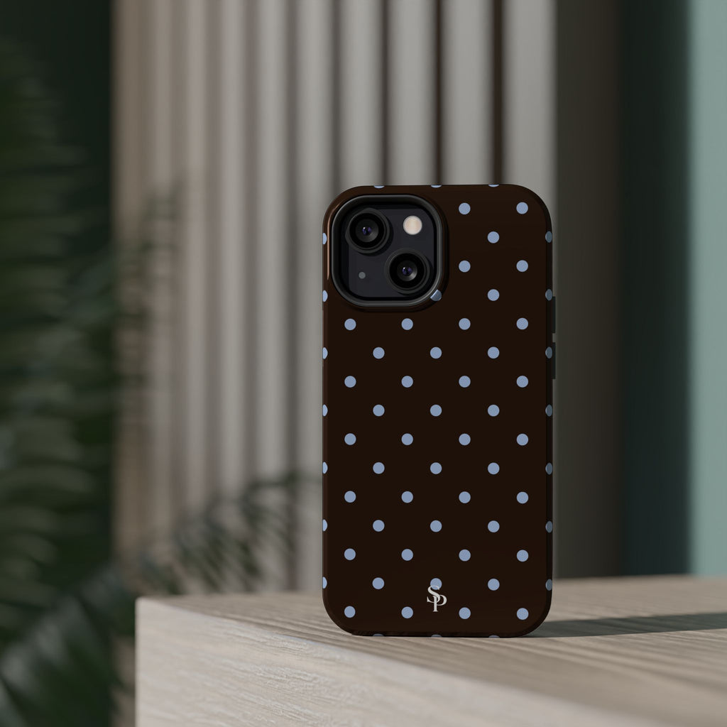 Brown & Light Blue Polka Dot Magnetic Phone Case