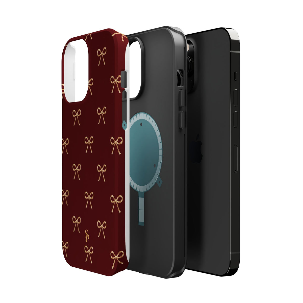 Burgundy Festive Gold Bow Magnetic Phone Case
