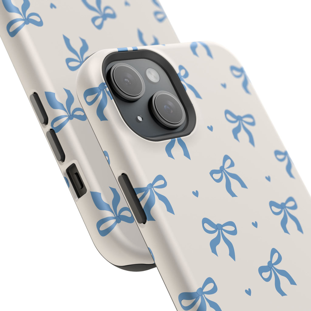 Blue Bow with Small Blue Hearts Magnetic Tough Case
