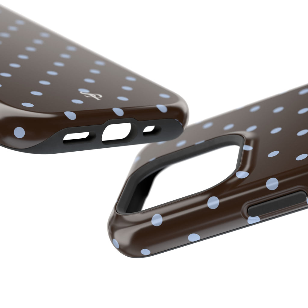 Brown & Light Blue Polka Dot Magnetic Phone Case