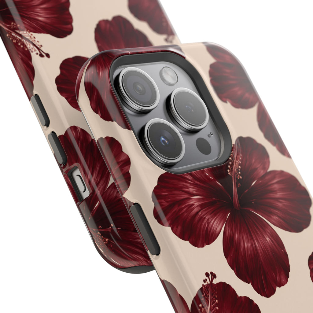 Burgundy Hibiscus Floral Magnetic Phone Case