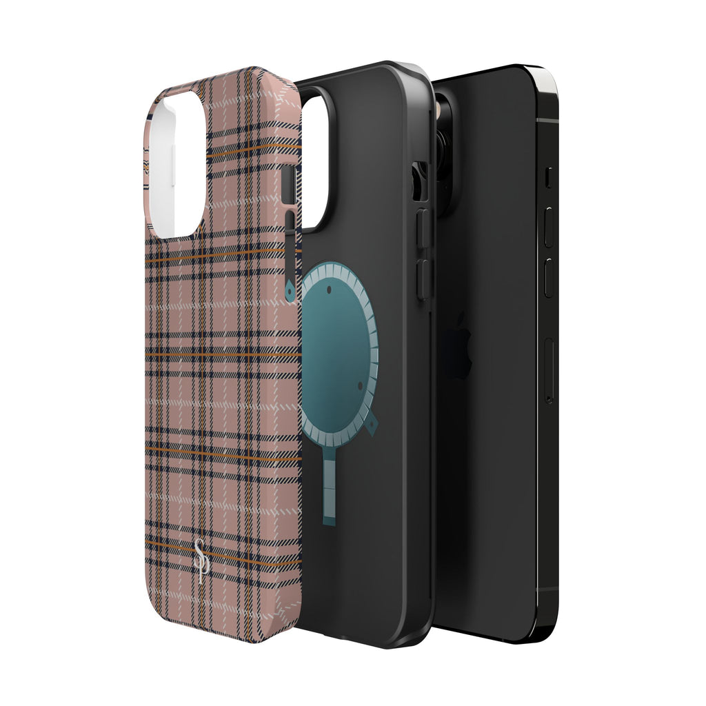 Pink Plaid Magnetic Impact-Resistant Phone Case