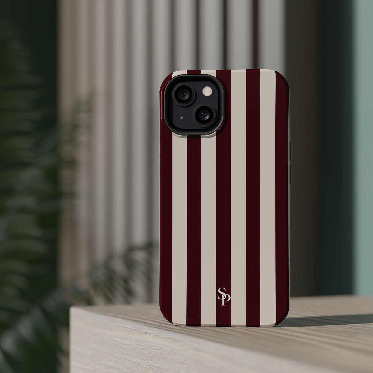Burgundy Striped Magnetic Phone Case