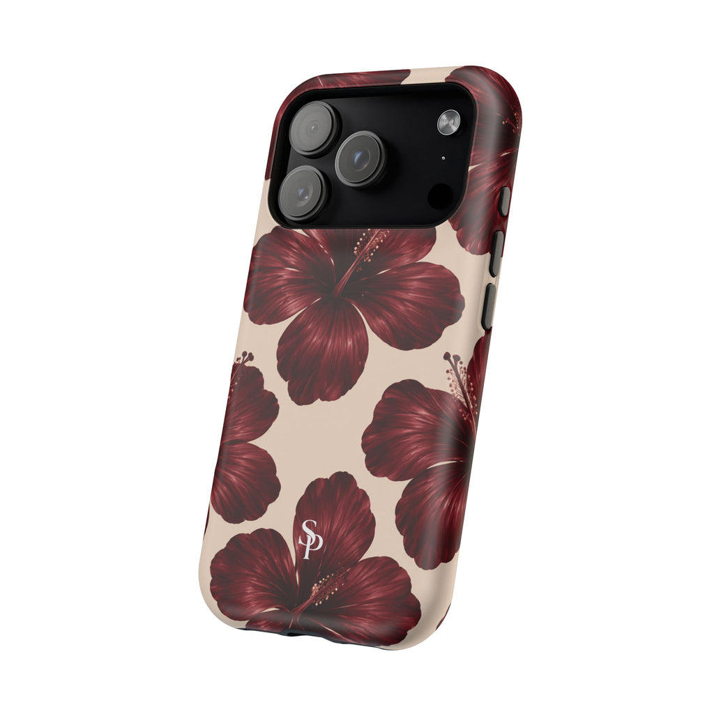Burgundy Hibiscus Floral Magnetic Phone Case