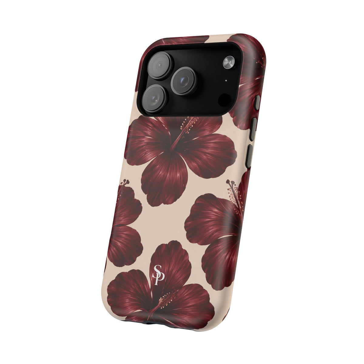 Burgundy Hibiscus Floral Magnetic Phone Case