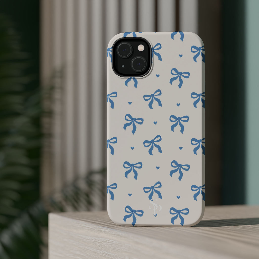 Blue Bow with Small Blue Hearts Magnetic Tough Case