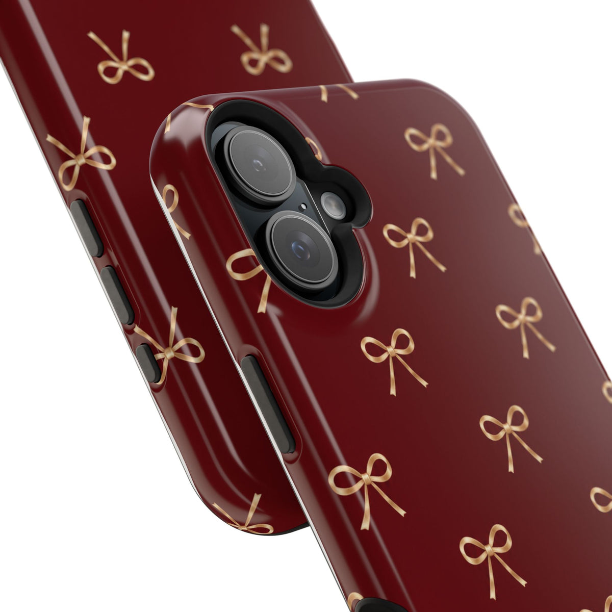 Burgundy Festive Gold Bow Magnetic Phone Case