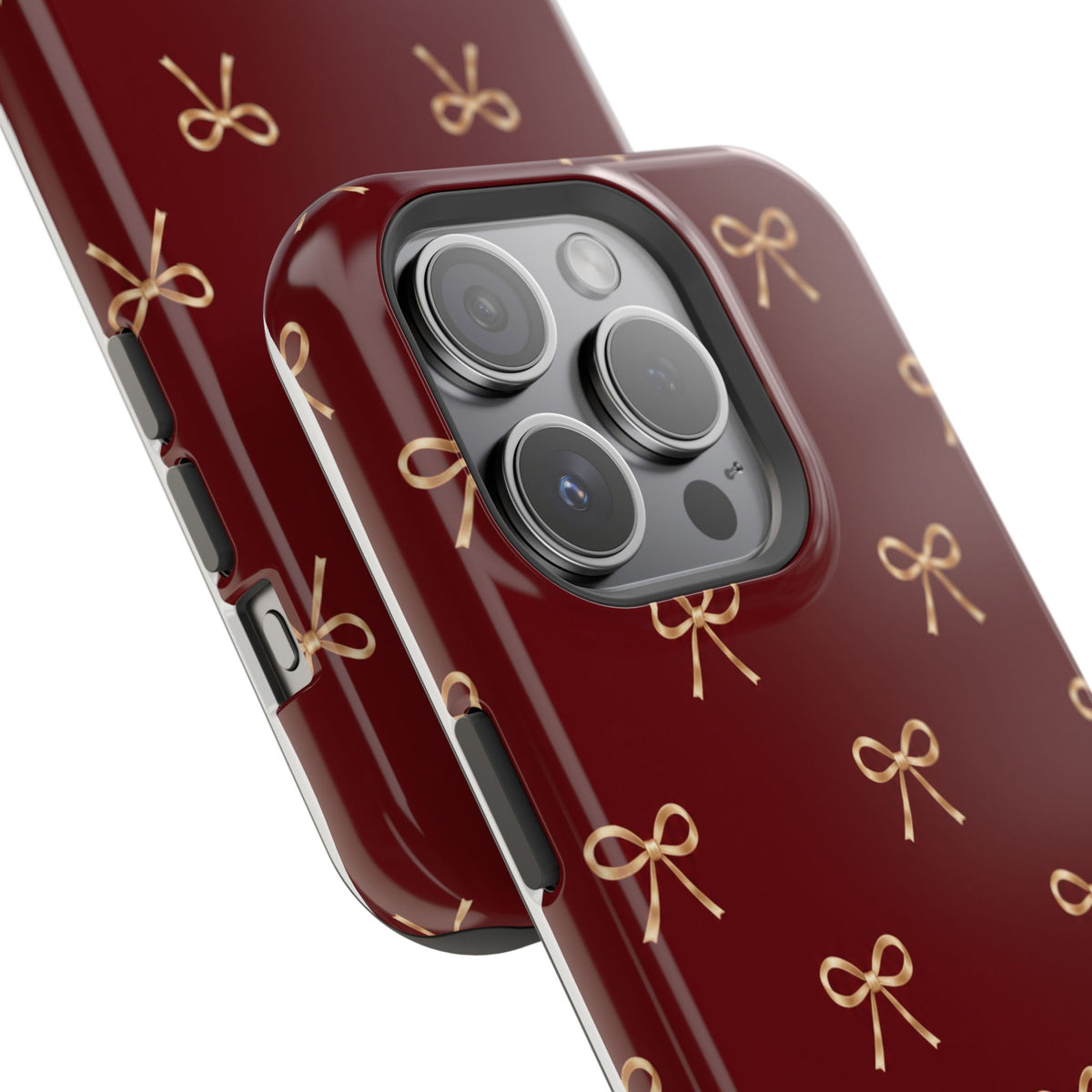 Burgundy Festive Gold Bow Magnetic Phone Case