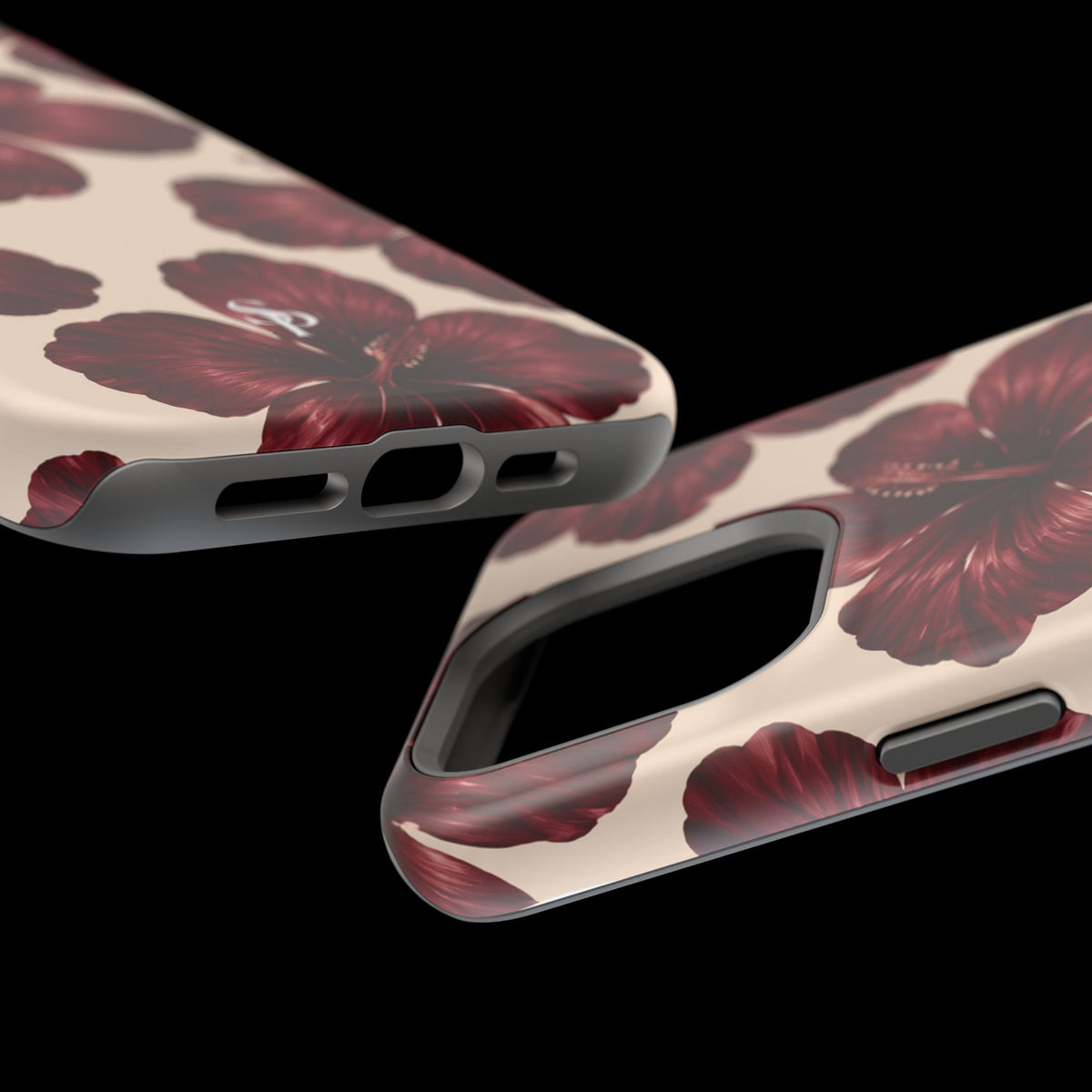 Burgundy Hibiscus Floral Magnetic Phone Case