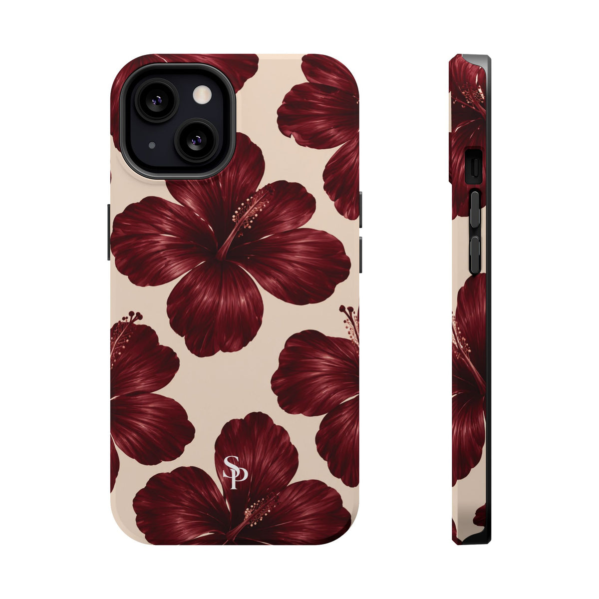 Burgundy Hibiscus Floral Magnetic Phone Case