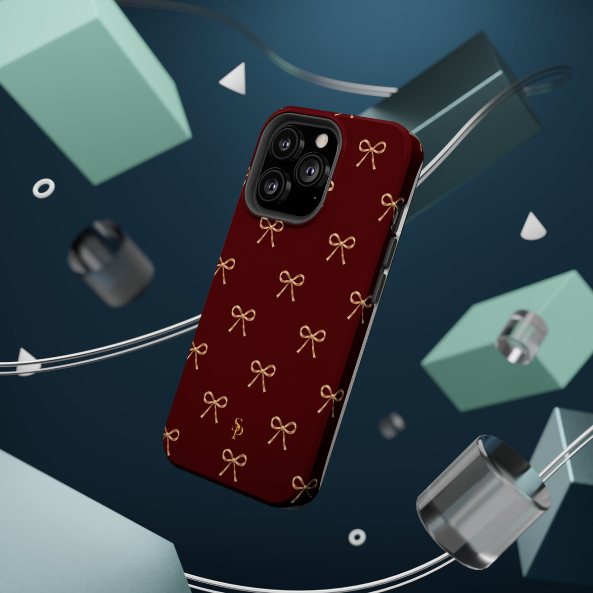 Burgundy Festive Gold Bow Magnetic Phone Case