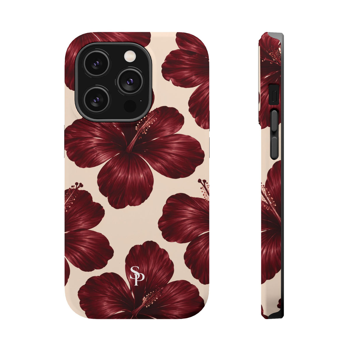 Burgundy Hibiscus Floral Magnetic Phone Case