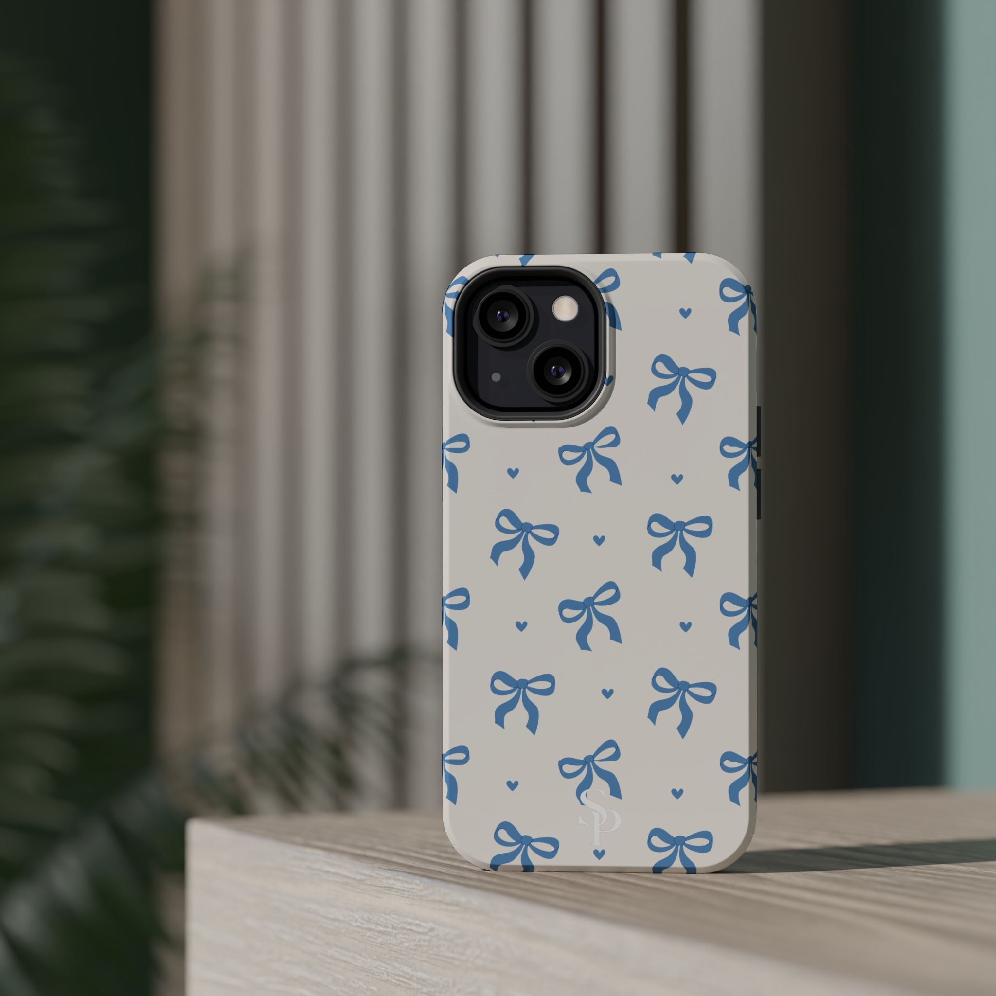 Blue Bow with Small Blue Hearts Magnetic Tough Case
