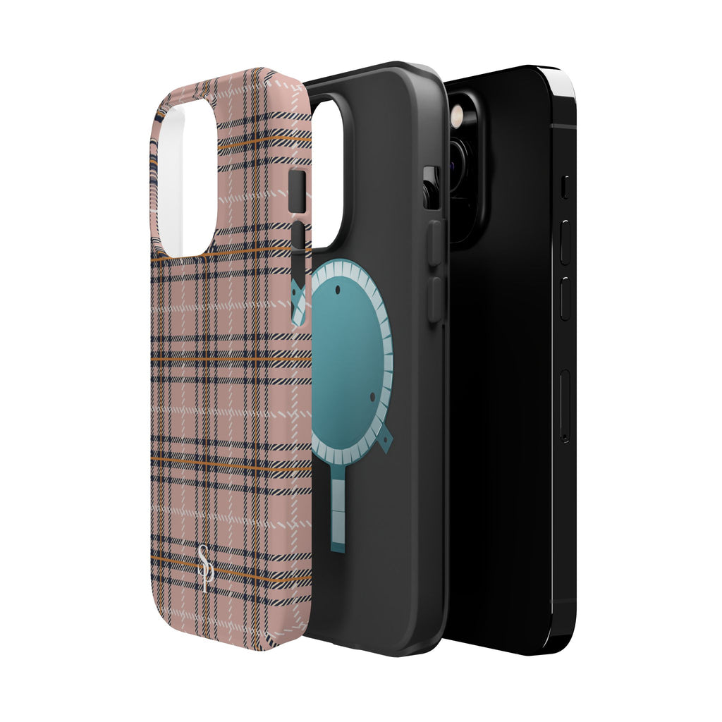 Pink Plaid Magnetic Impact-Resistant Phone Case