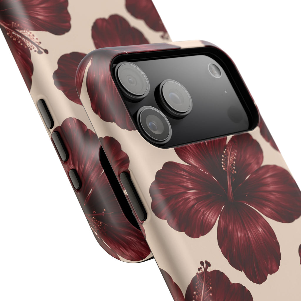 Burgundy Hibiscus Floral Magnetic Phone Case