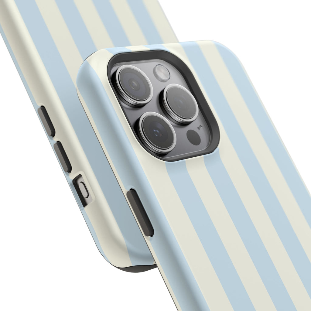 Pastel Blue & Cream Stripe Magnetic Impact-Resistant Phone Case