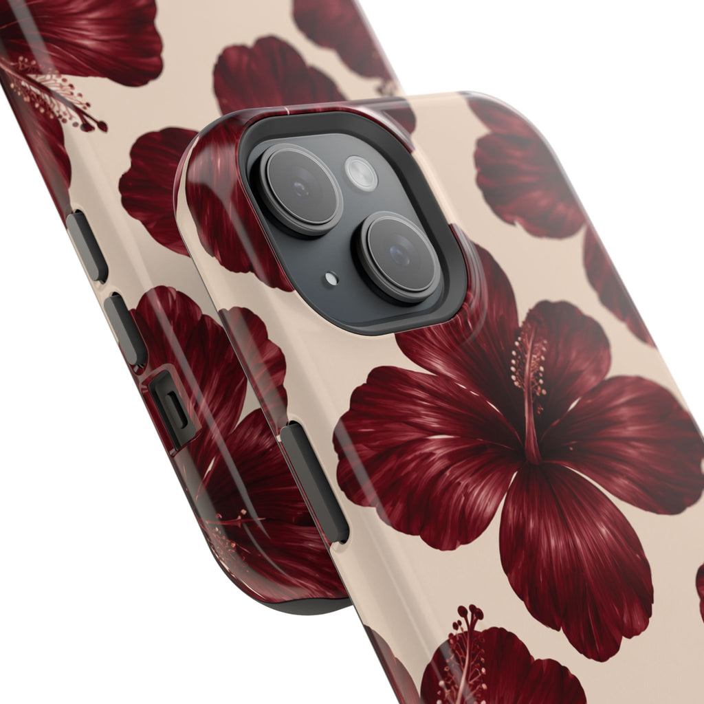Burgundy Hibiscus Floral Magnetic Phone Case