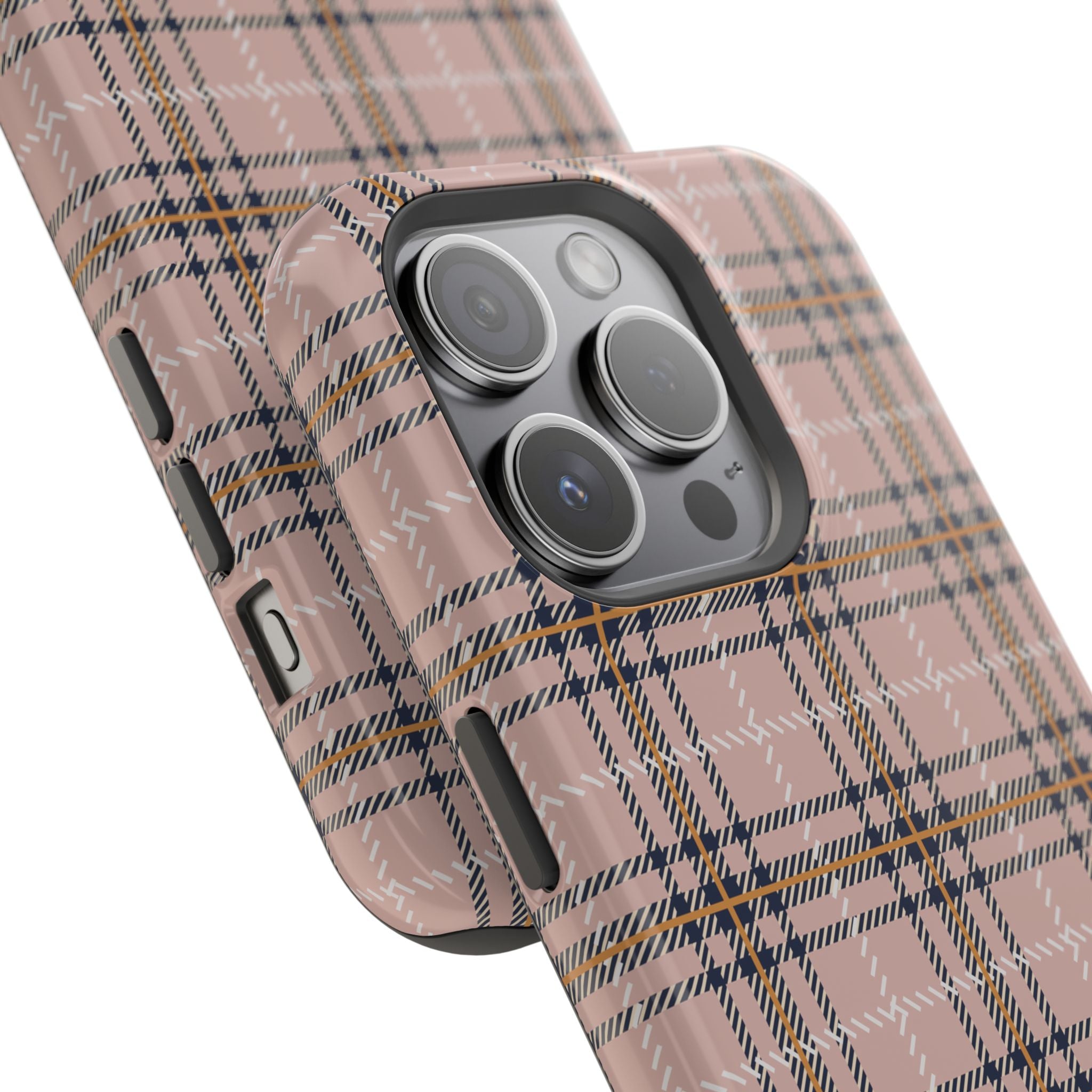 Pink Plaid Magnetic Impact-Resistant Phone Case