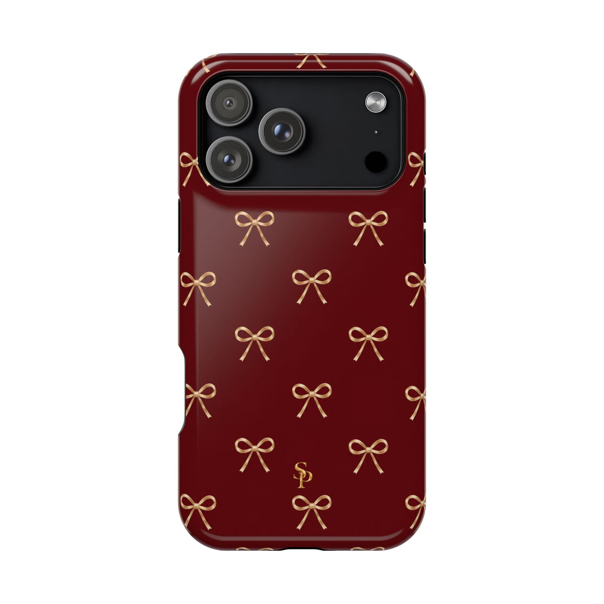 Burgundy Festive Gold Bow Magnetic Phone Case
