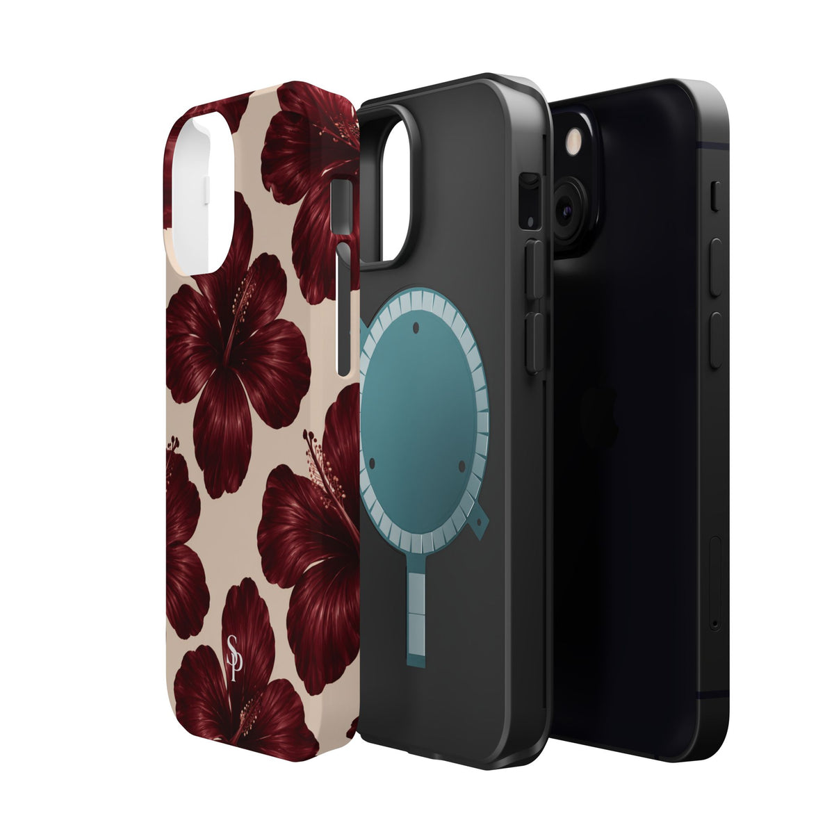 Burgundy Hibiscus Floral Magnetic Phone Case