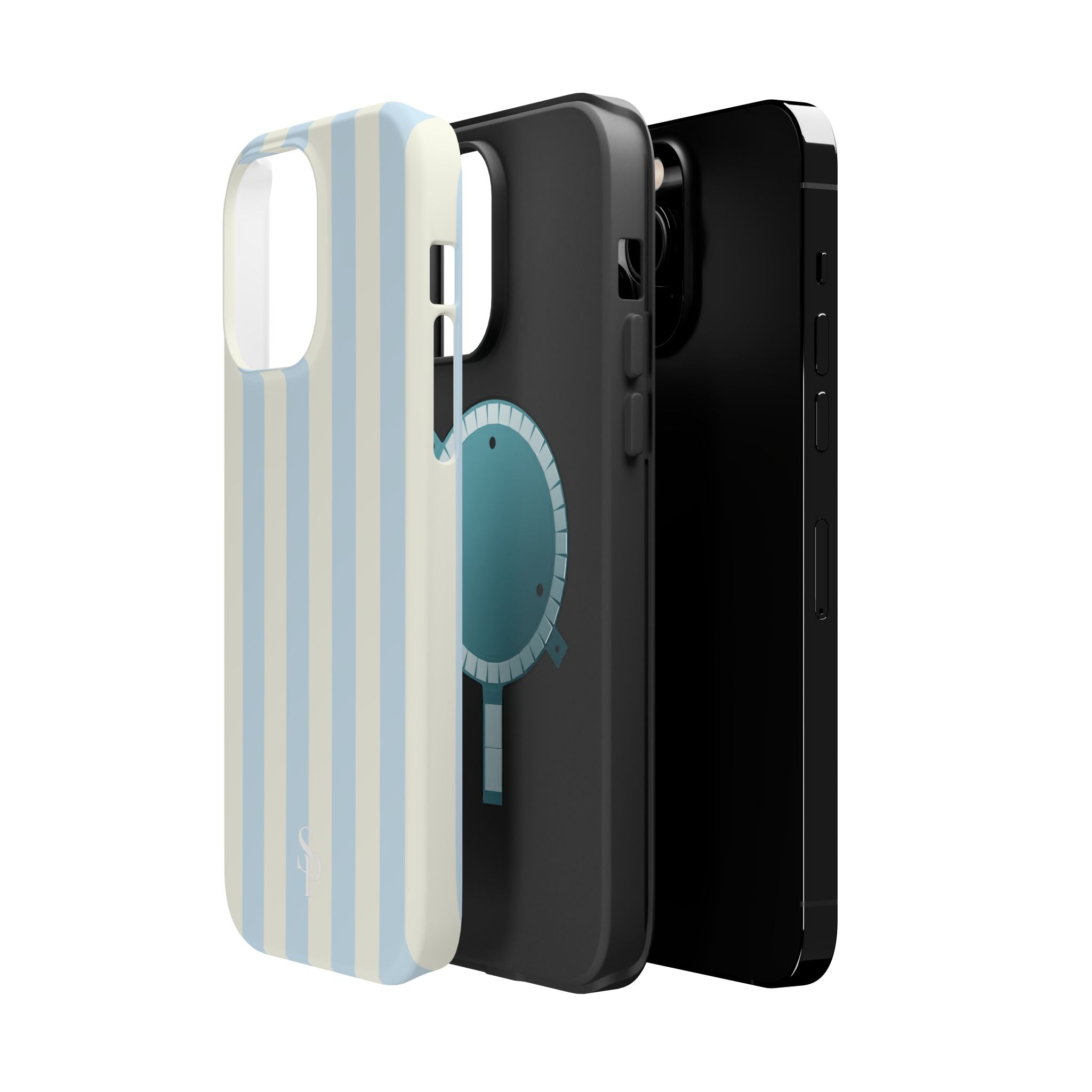 Pastel Blue & Cream Stripe Magnetic Impact-Resistant Phone Case