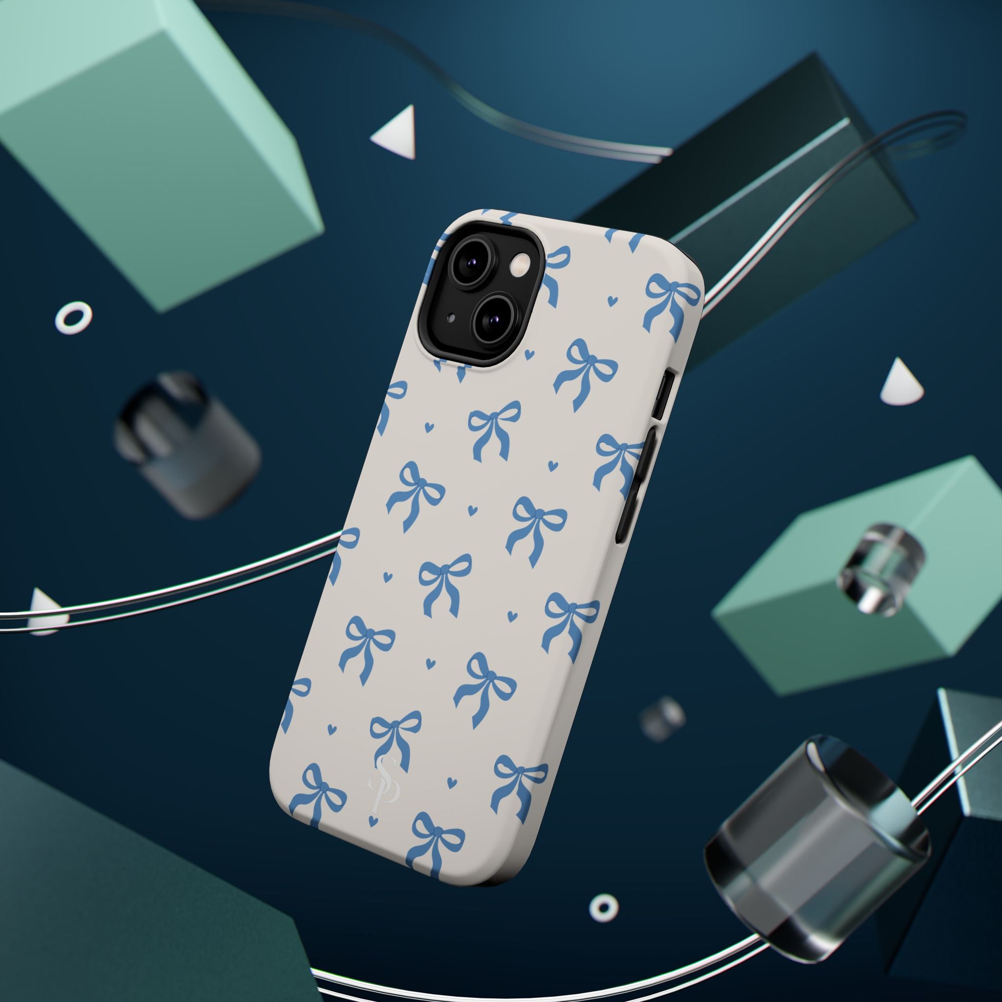 Blue Bow with Small Blue Hearts Magnetic Tough Case
