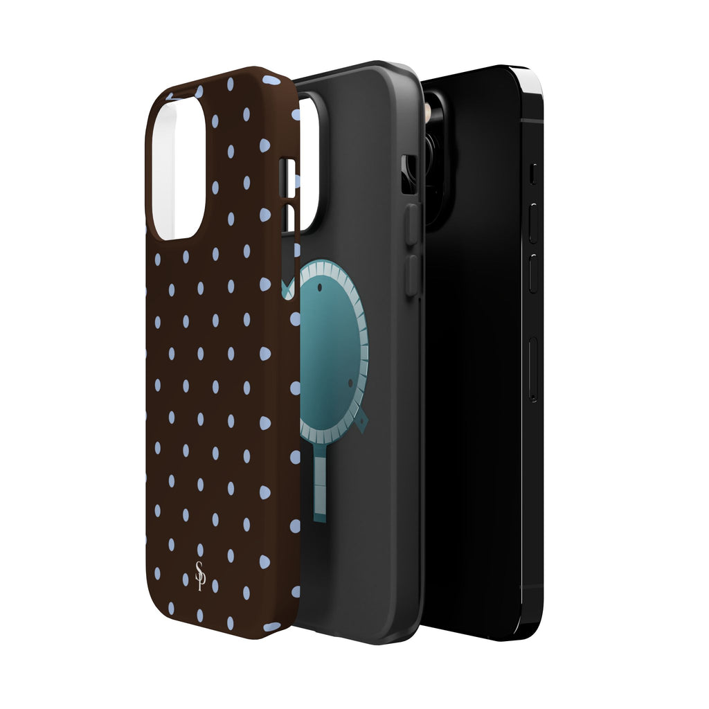 Brown & Light Blue Polka Dot Magnetic Phone Case