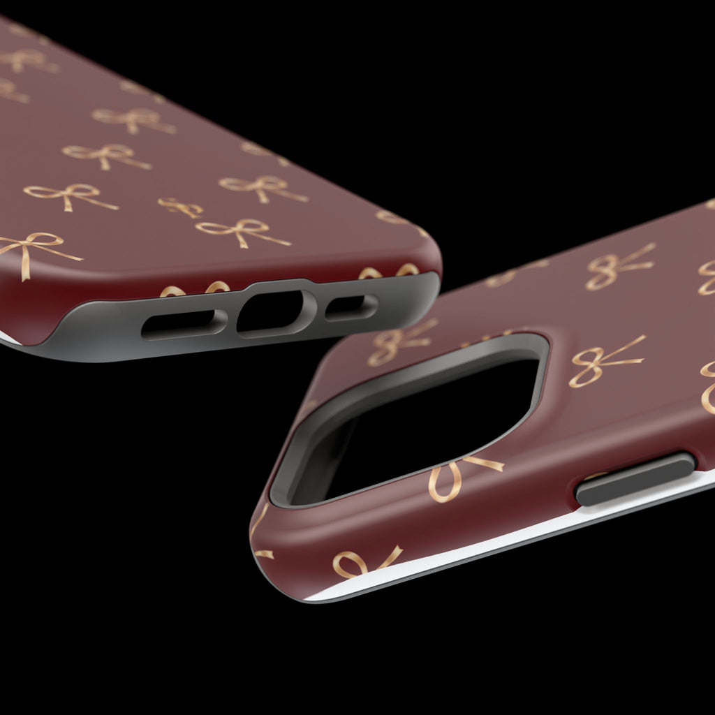 Burgundy Festive Gold Bow Magnetic Phone Case