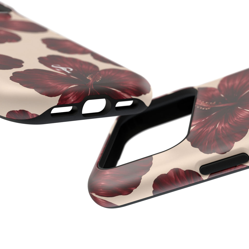 Burgundy Hibiscus Floral Magnetic Phone Case