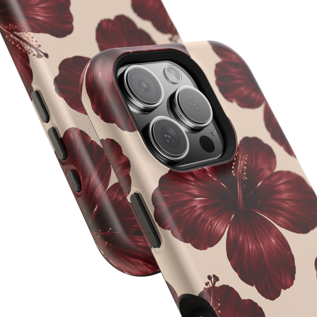 Burgundy Hibiscus Floral Magnetic Phone Case
