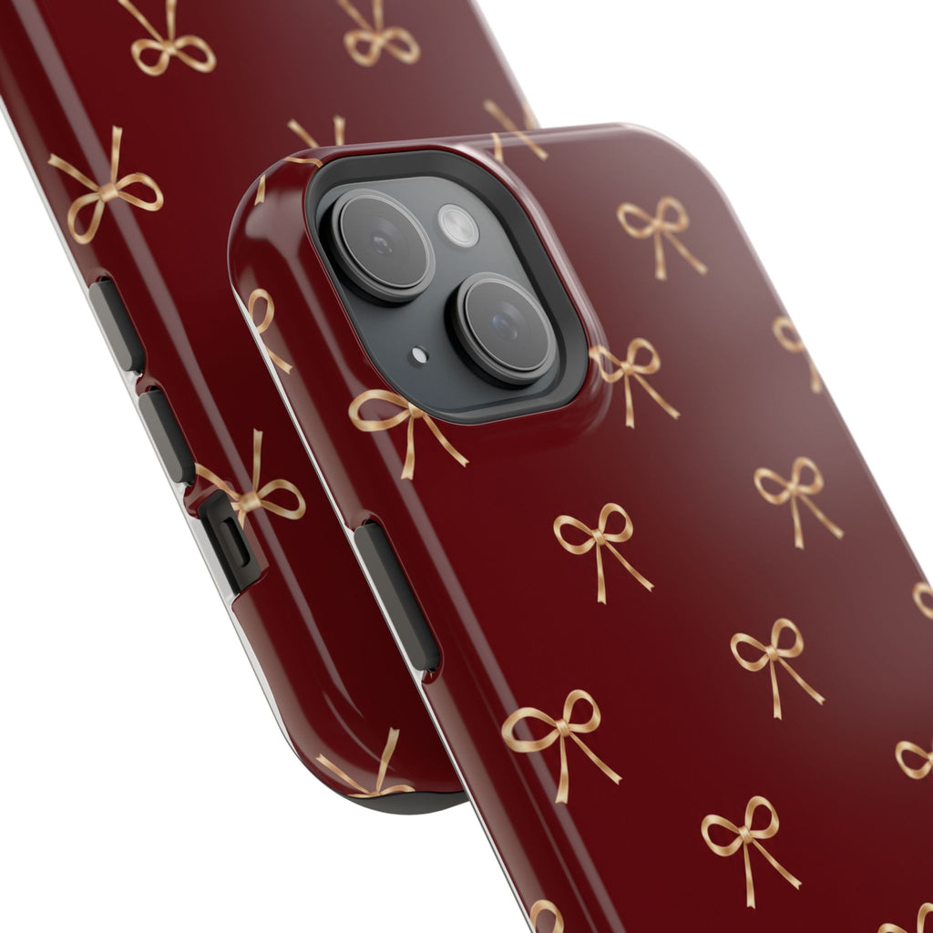Burgundy Festive Gold Bow Magnetic Phone Case