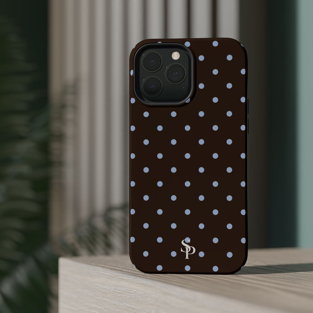 Brown & Light Blue Polka Dot Magnetic Phone Case