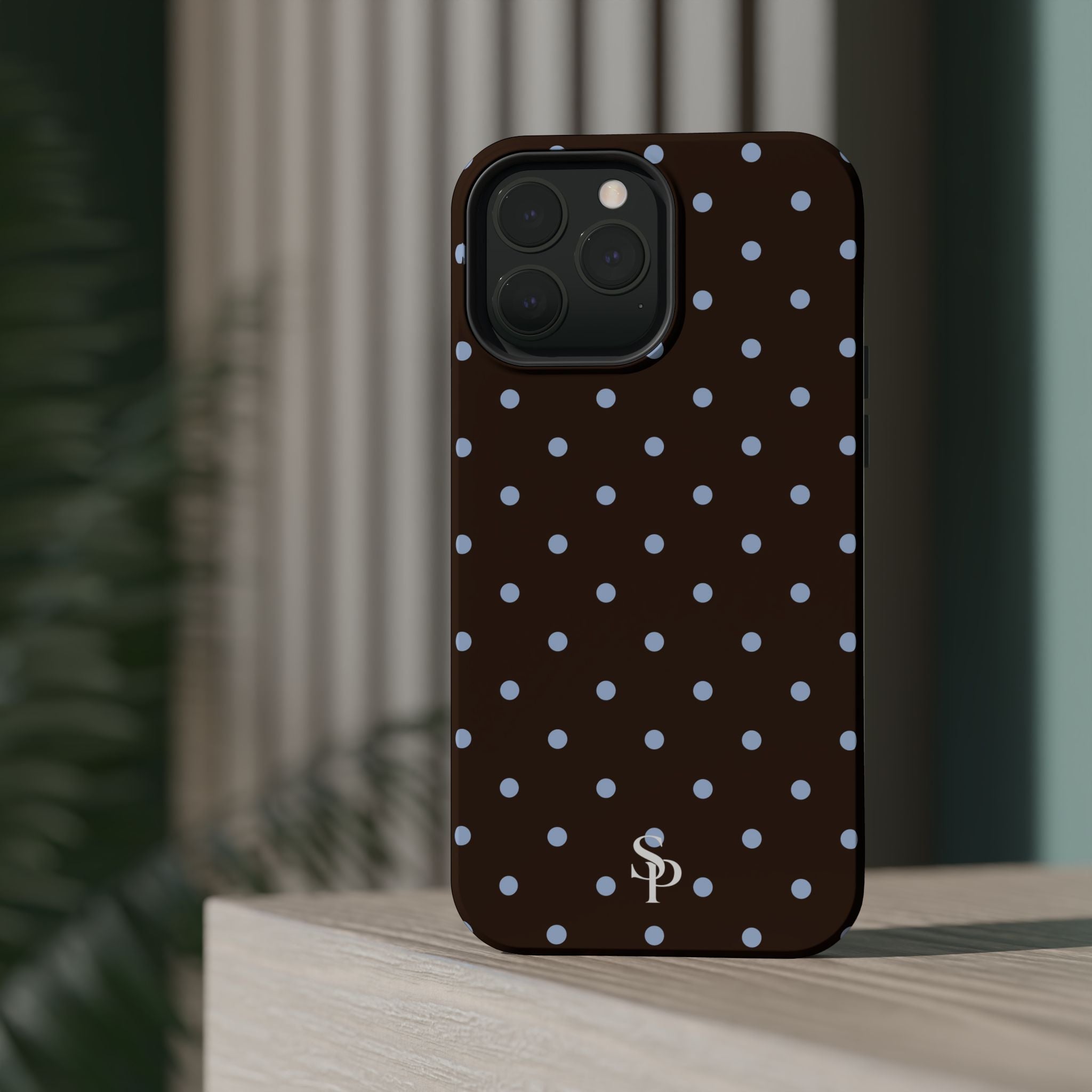 Brown & Light Blue Polka Dot Magnetic Phone Case