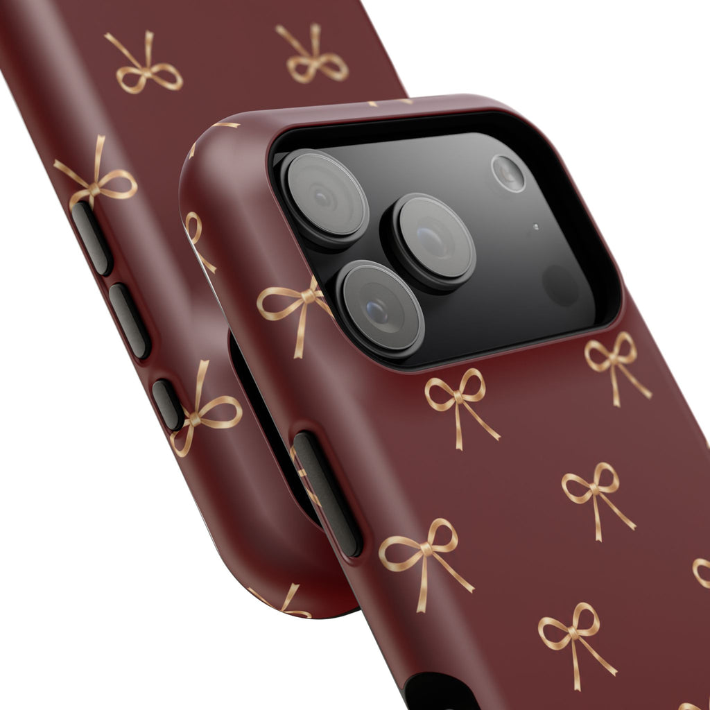Burgundy Festive Gold Bow Magnetic Phone Case