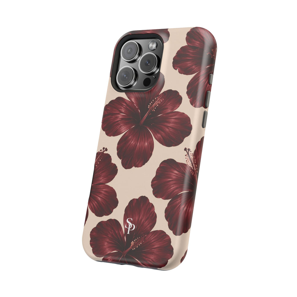 Burgundy Hibiscus Floral Magnetic Phone Case