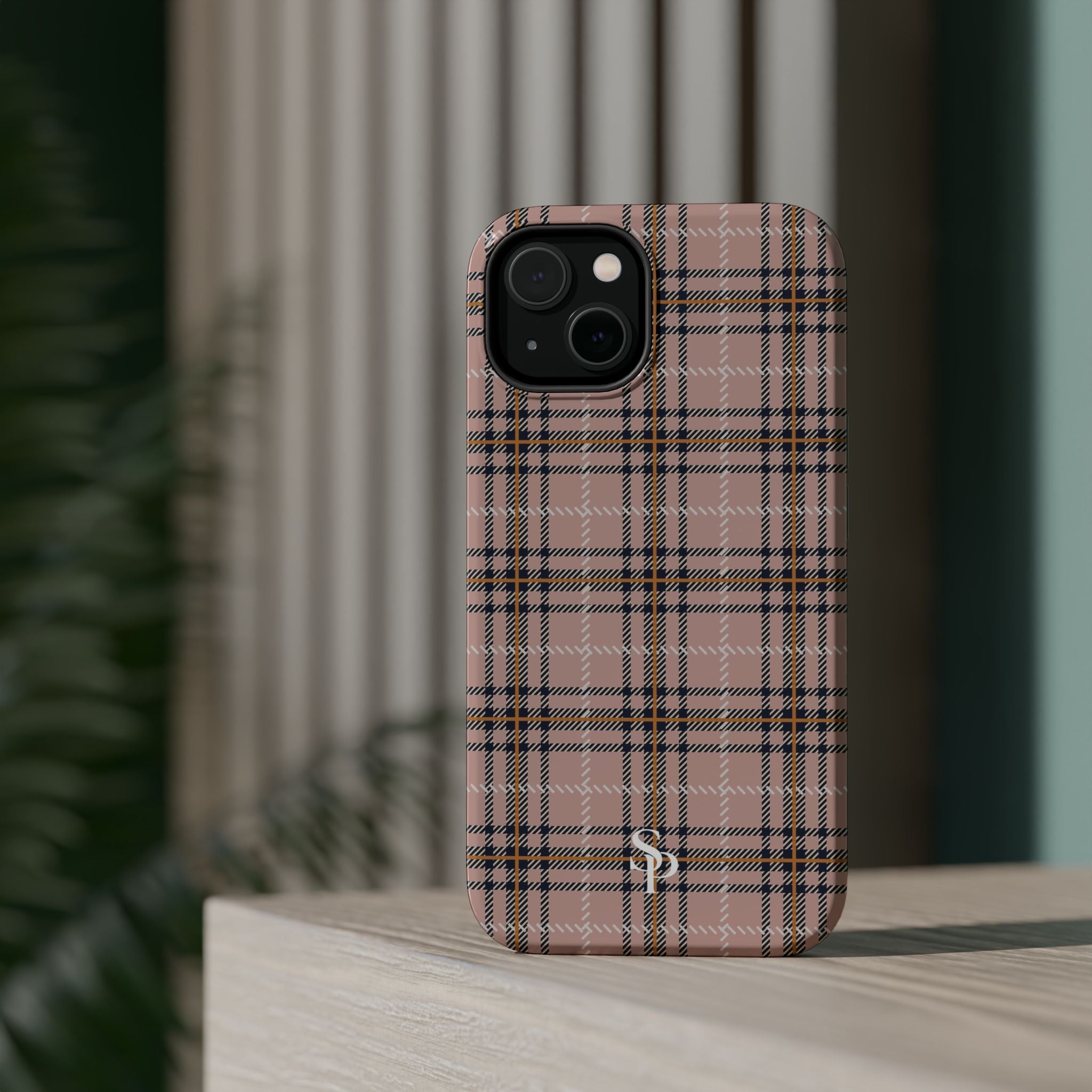 Pink Plaid Magnetic Impact-Resistant Phone Case