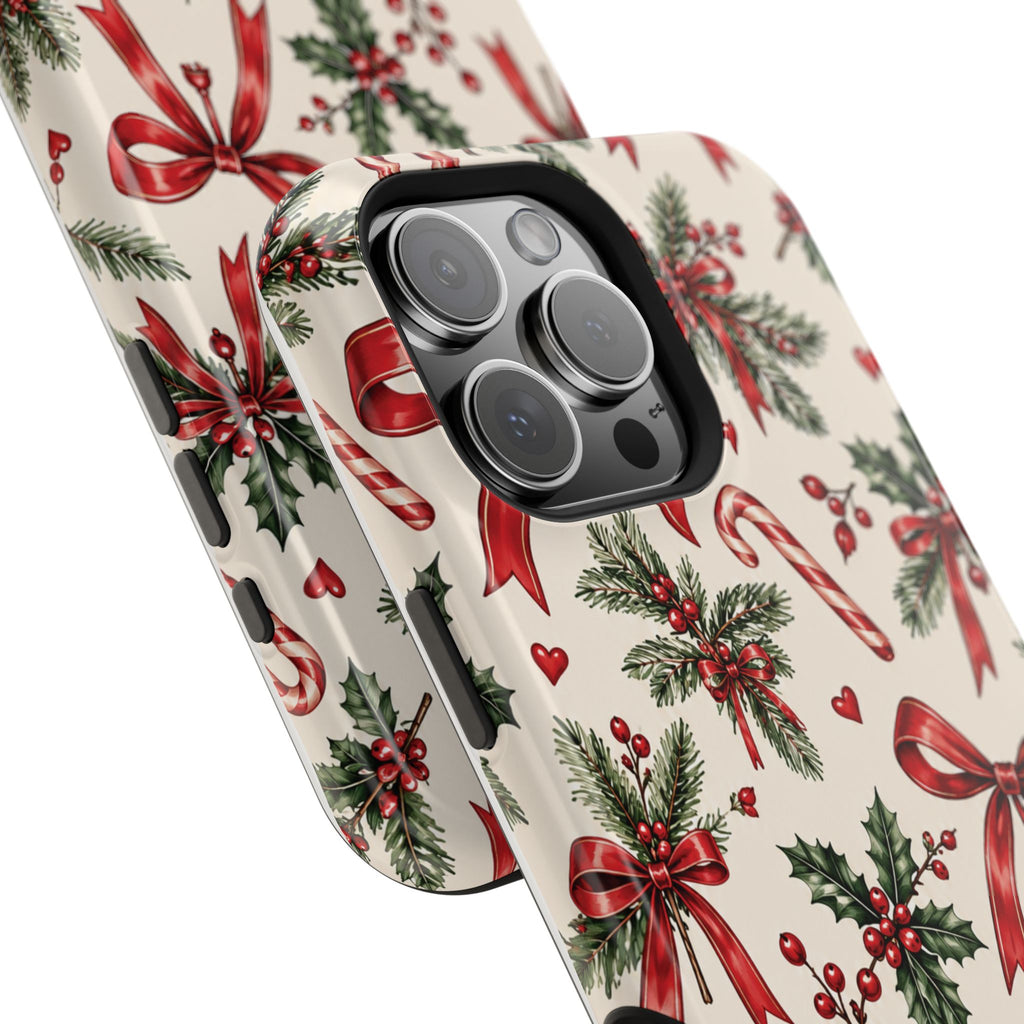 Christmas Candy Cane & Bow Magnetic Phone Case