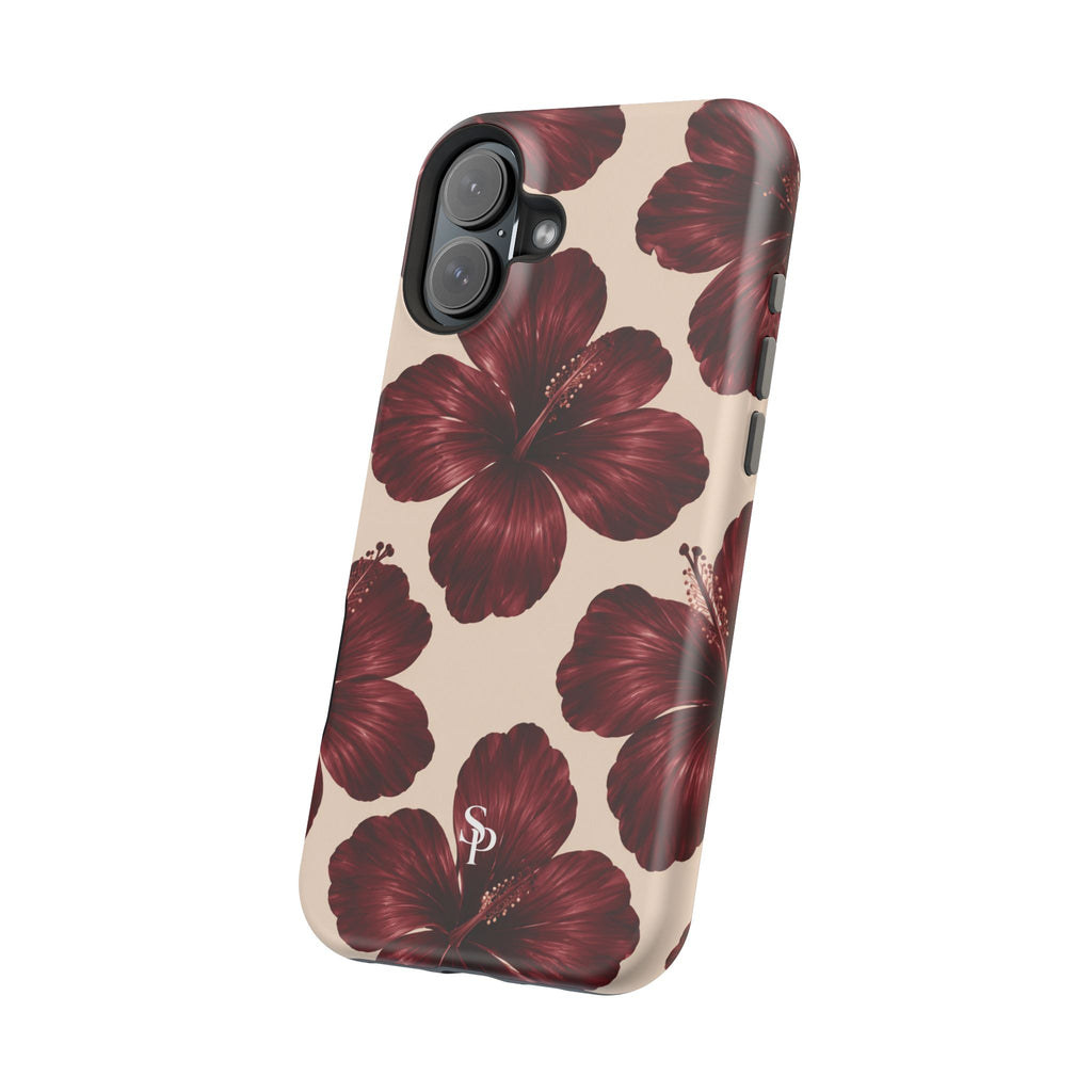 Burgundy Hibiscus Floral Magnetic Phone Case
