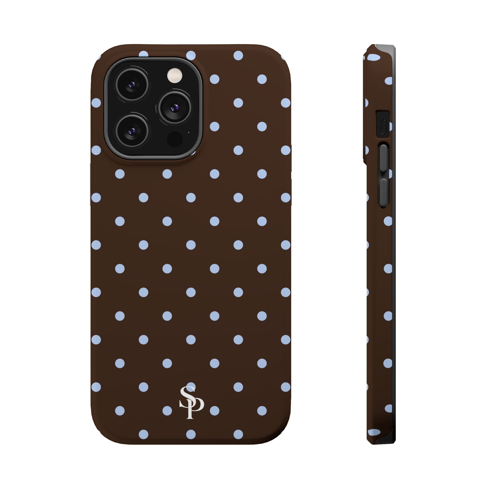 Brown & Light Blue Polka Dot Magnetic Phone Case