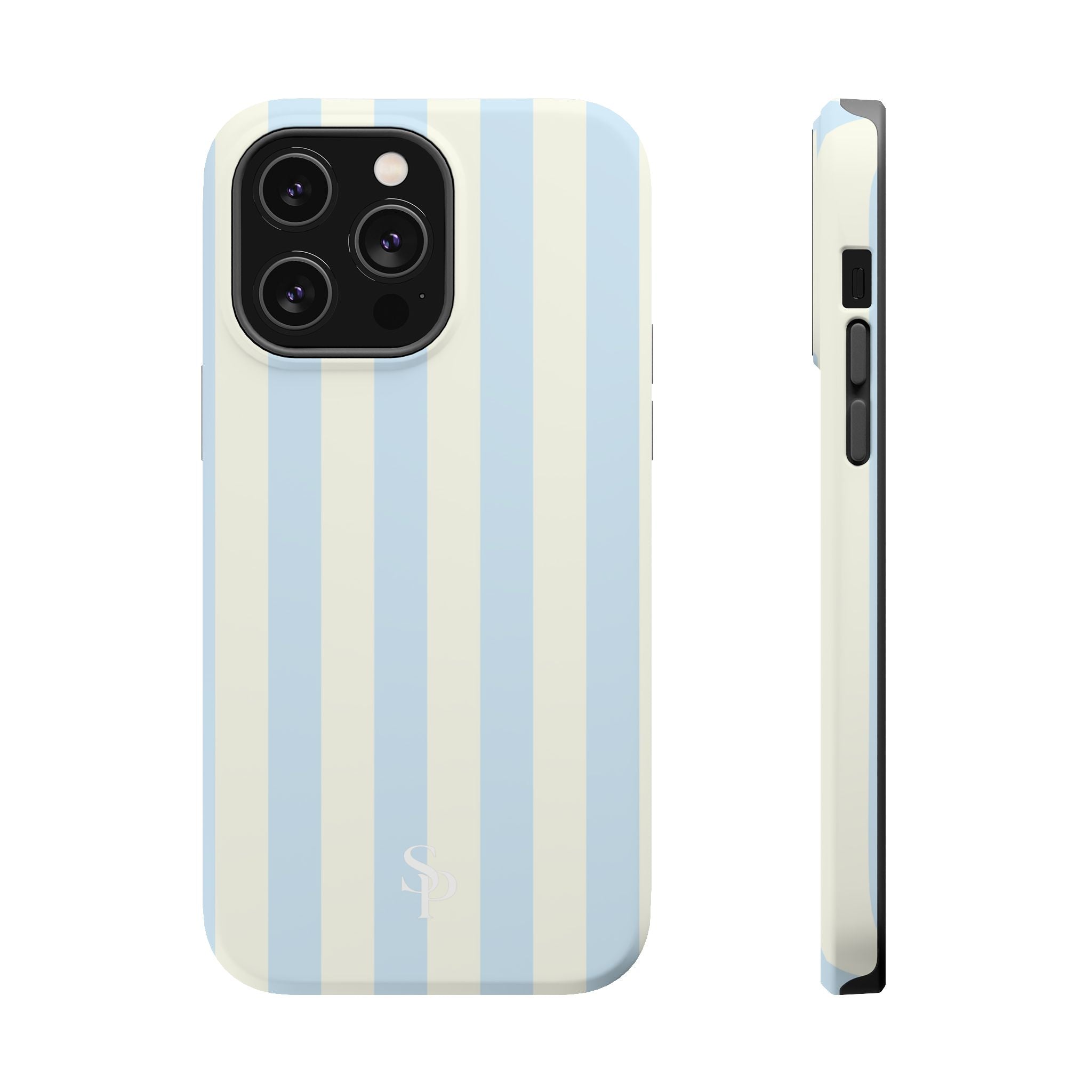 Pastel Blue & Cream Stripe Magnetic Impact-Resistant Phone Case