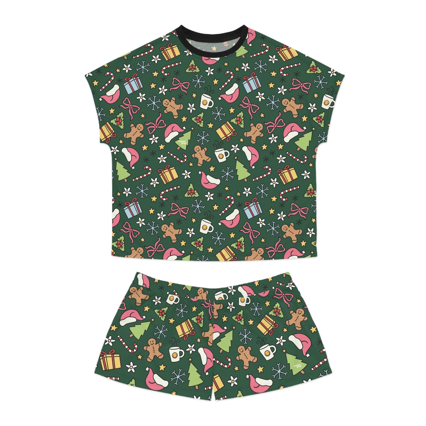 Green Festive Holiday Women's Short Pajama Set