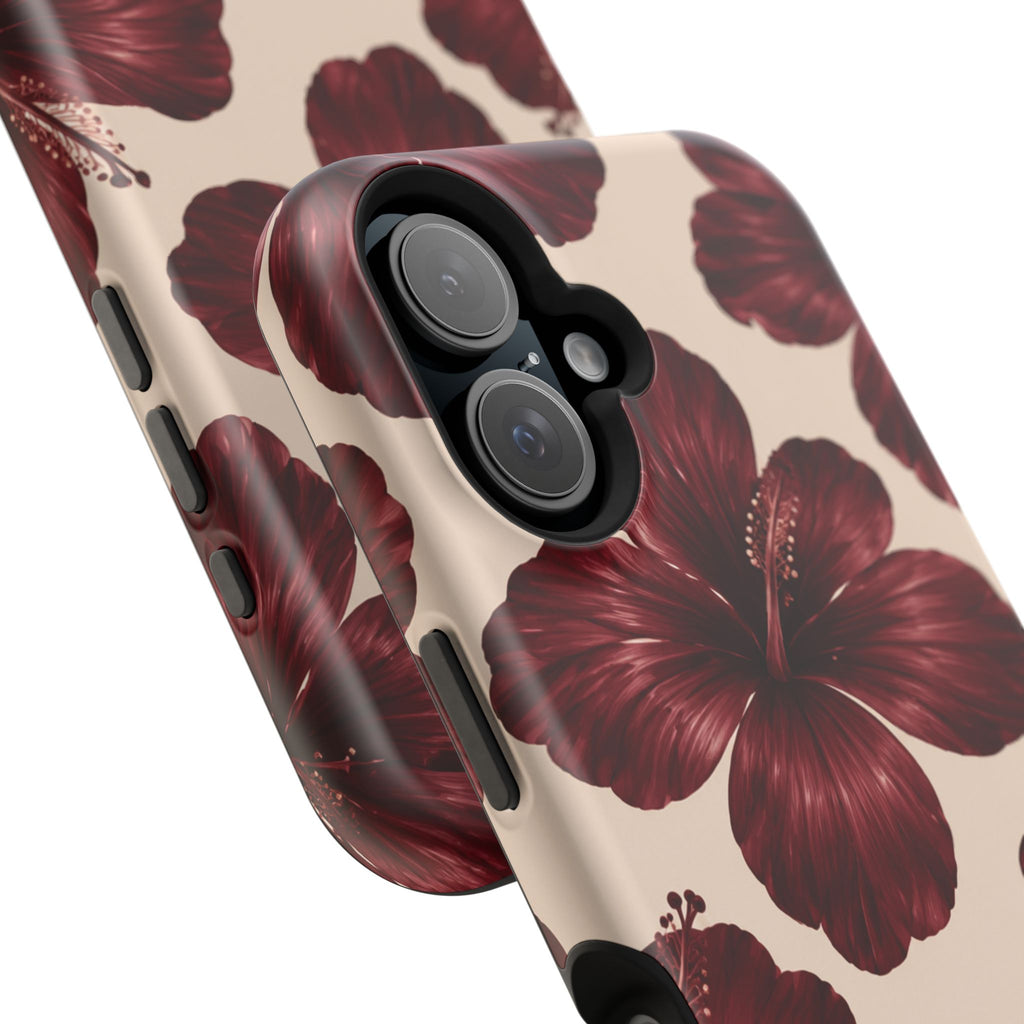 Burgundy Hibiscus Floral Magnetic Phone Case