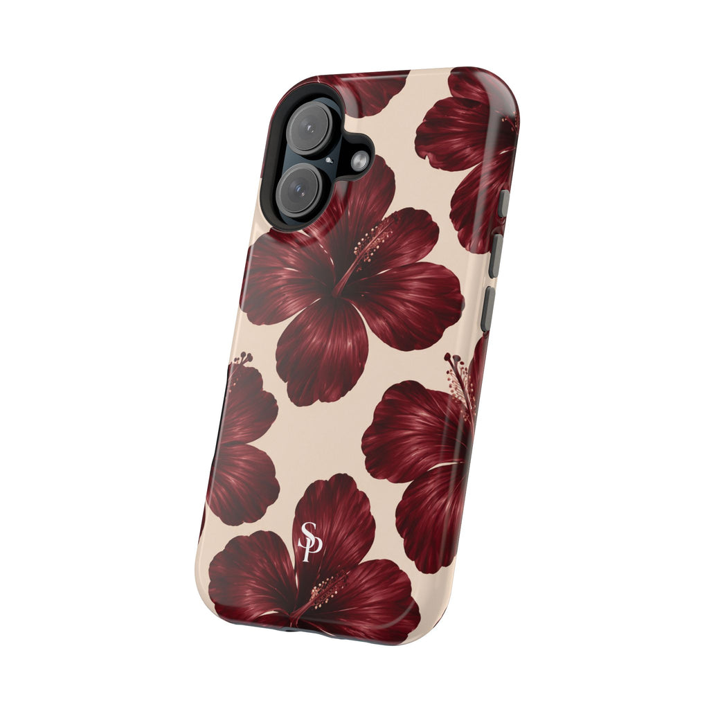 Burgundy Hibiscus Floral Magnetic Phone Case