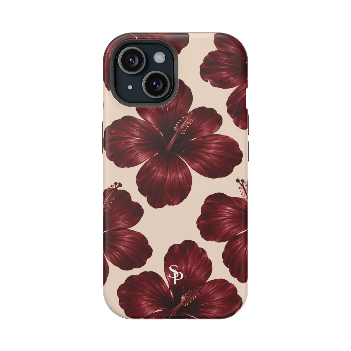 Burgundy Hibiscus Floral Magnetic Phone Case