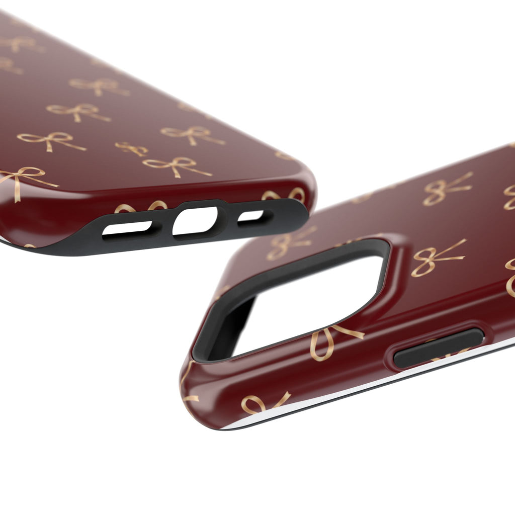 Burgundy Festive Gold Bow Magnetic Phone Case
