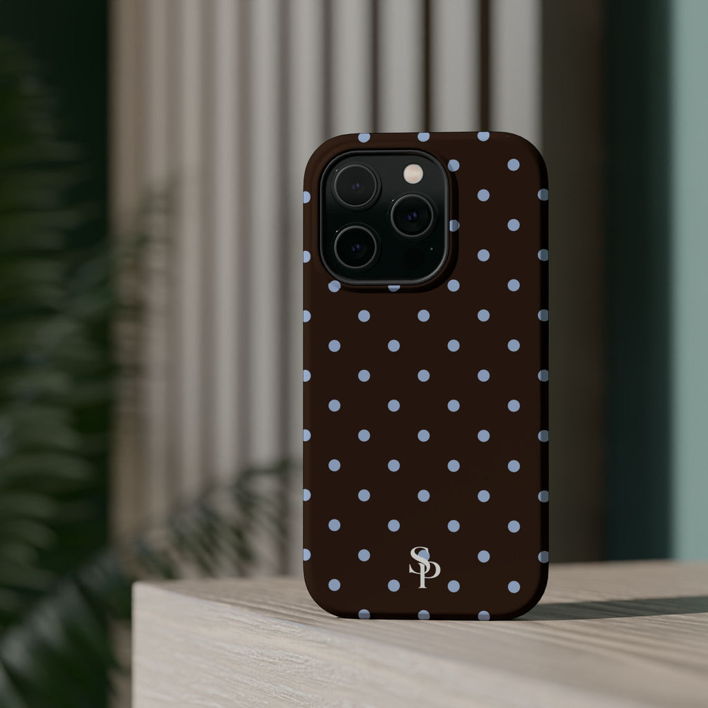 Brown & Light Blue Polka Dot Magnetic Phone Case