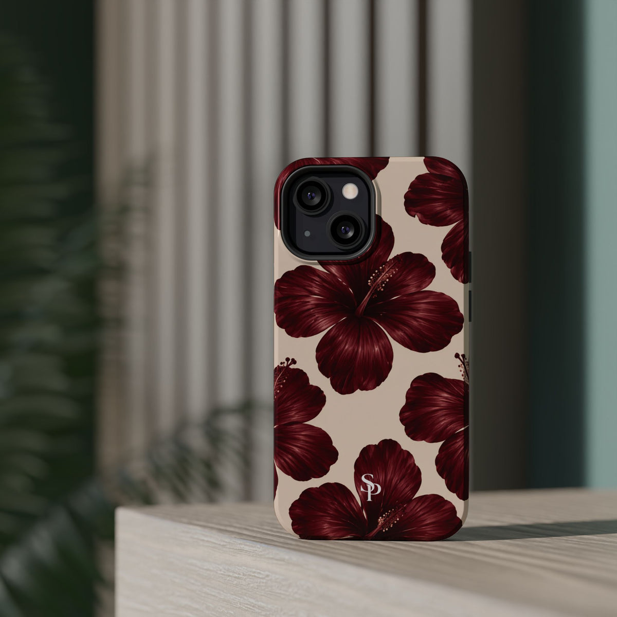 Burgundy Hibiscus Floral Magnetic Phone Case