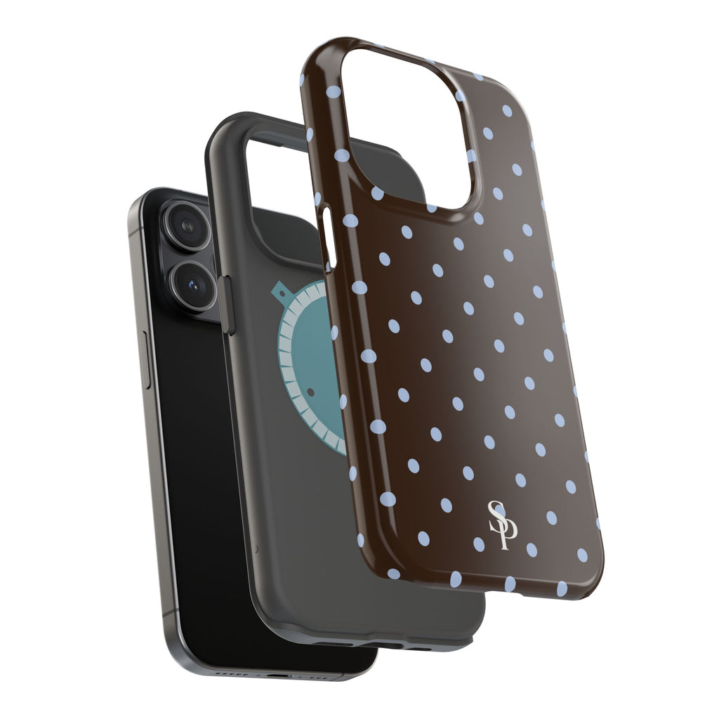 Brown & Light Blue Polka Dot Magnetic Phone Case